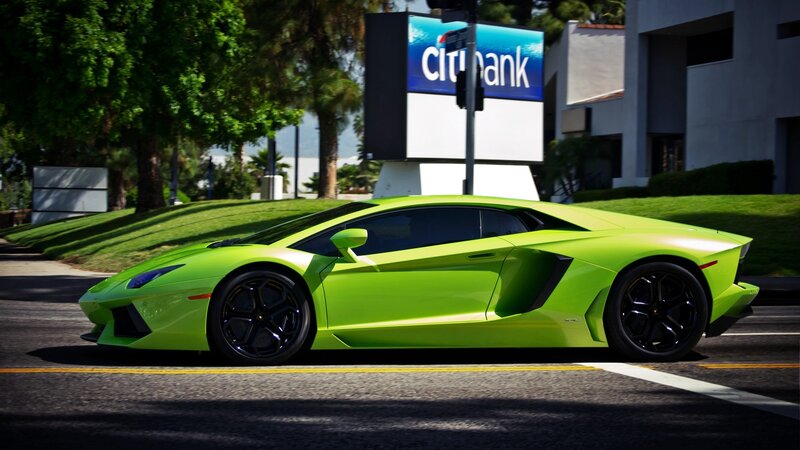 green lamborghini on street
