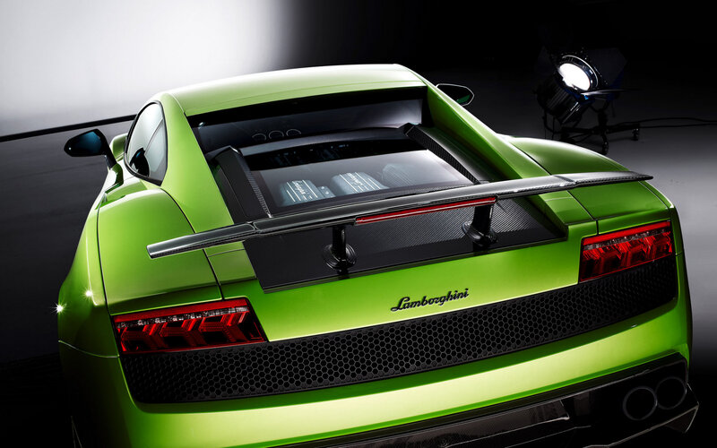 Green Lamborghini rear view