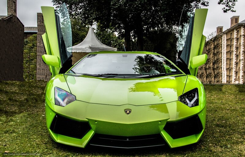 Green Lamborghini sports car