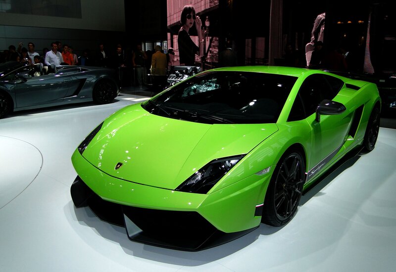 Green Lamborghini sports car