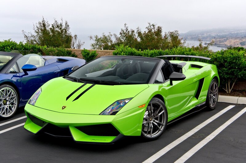 Green Lamborghini sports car