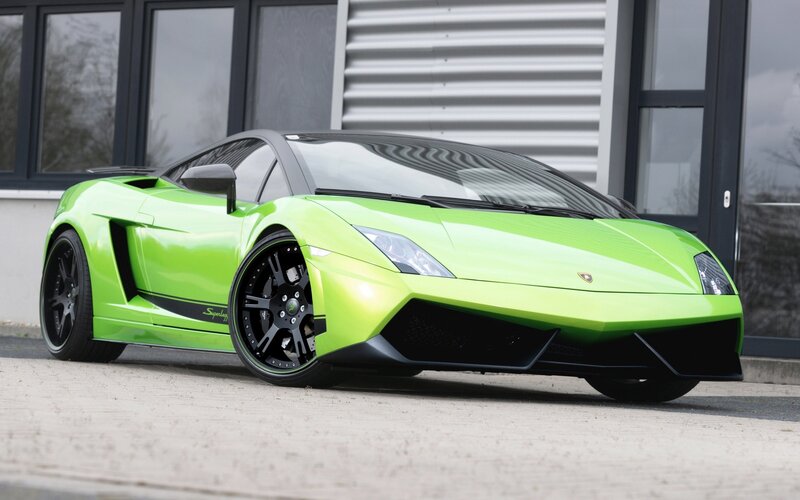 Green Lamborghini sports car