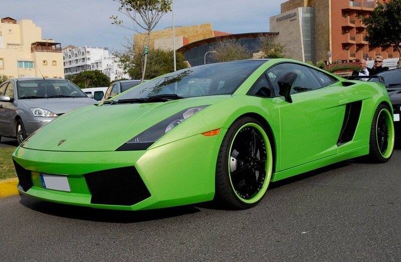 Green Lamborghini sports car