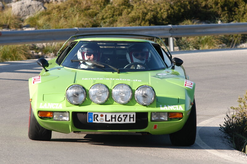 Green Lancia Stratos rally car