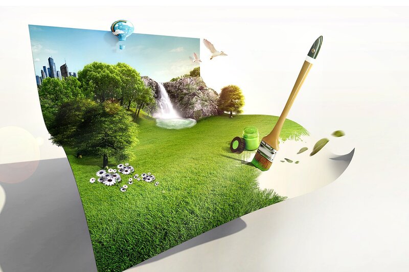Green Landscape Painting — Serene, Afternoon