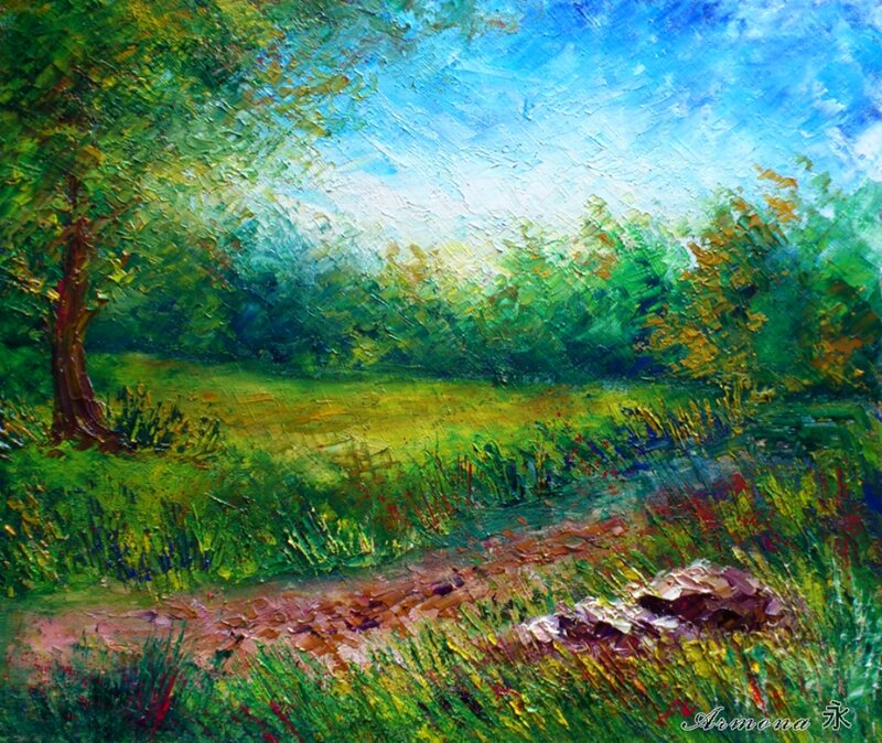 Green Landscape Painting — Serene