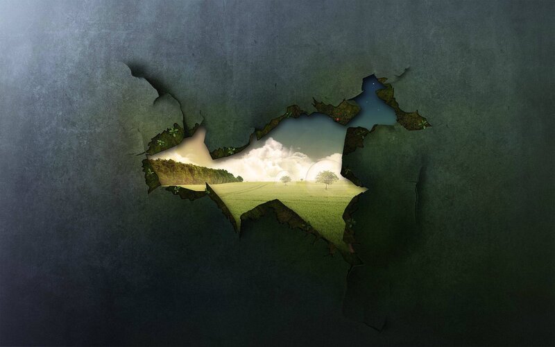 Green Landscape Through Hole