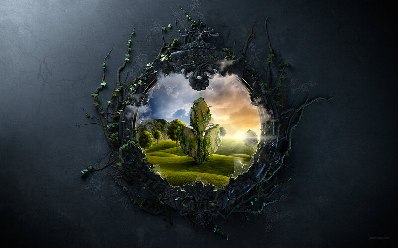 Green Landscape Through Mirror
