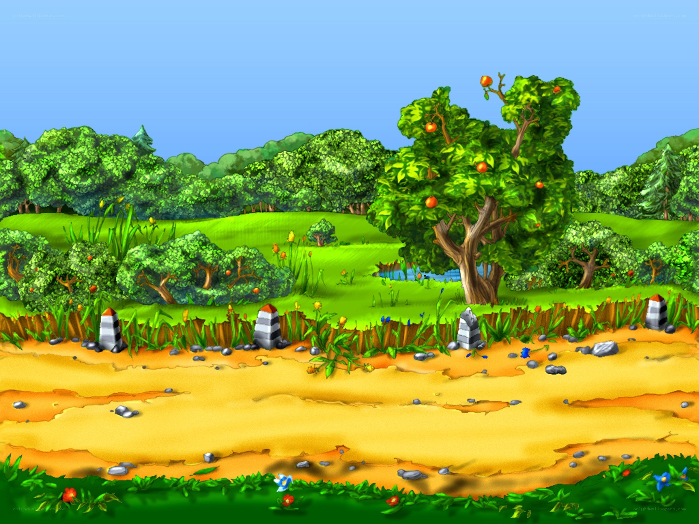 green landscape with apple tree