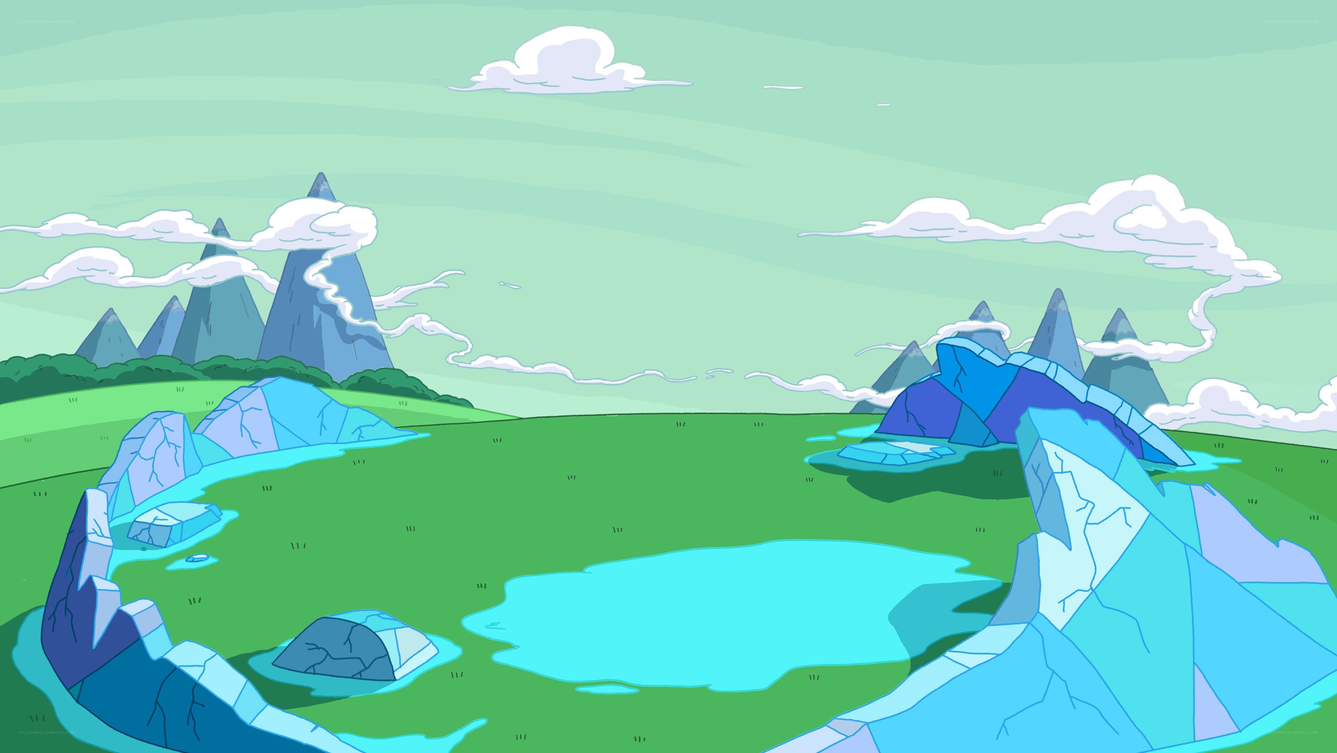 green landscape with ice formations