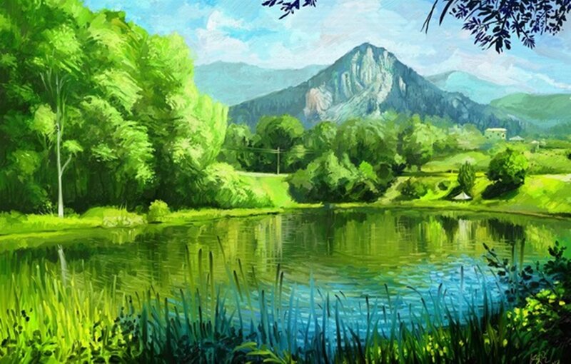 Green Landscape with Lake