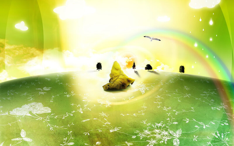green landscape with rainbow