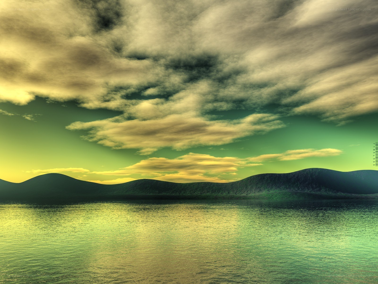 Green landscape with water