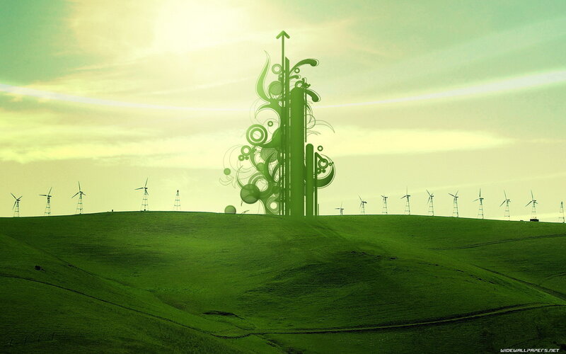 Green landscape with wind turbines