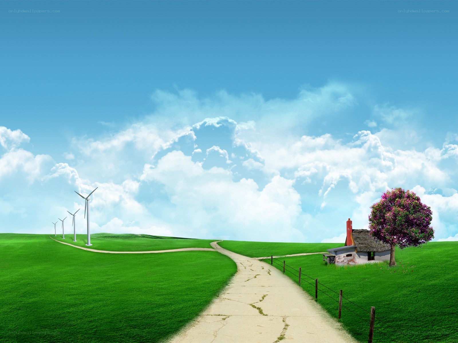 Green landscape with wind turbines