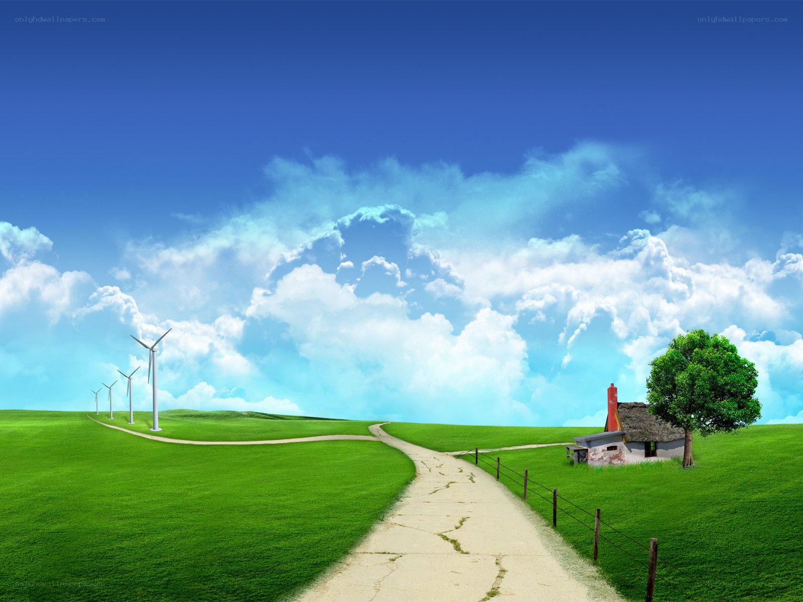Green landscape with wind turbines