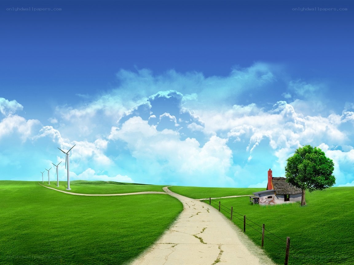 Green landscape with wind turbines