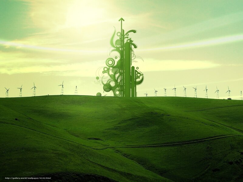 Green landscape with wind turbines