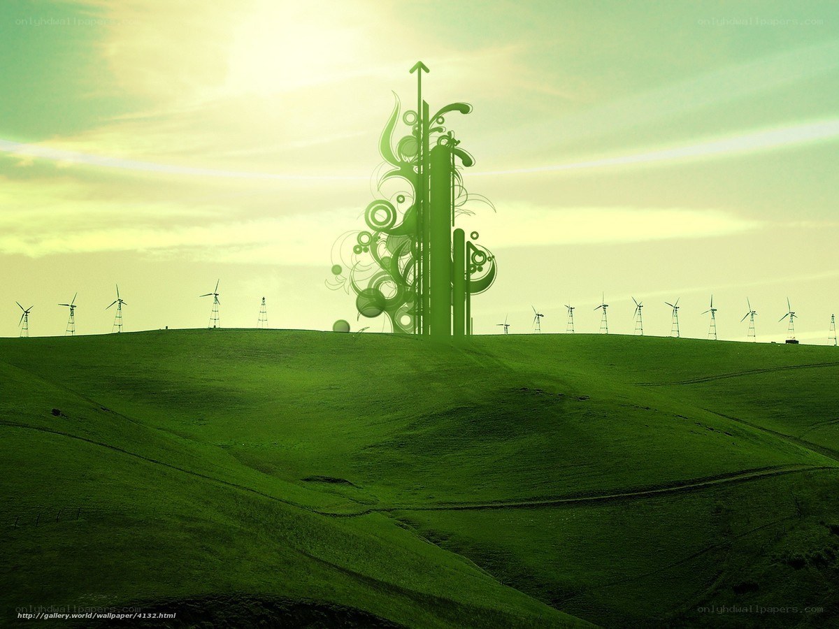 Green landscape with wind turbines