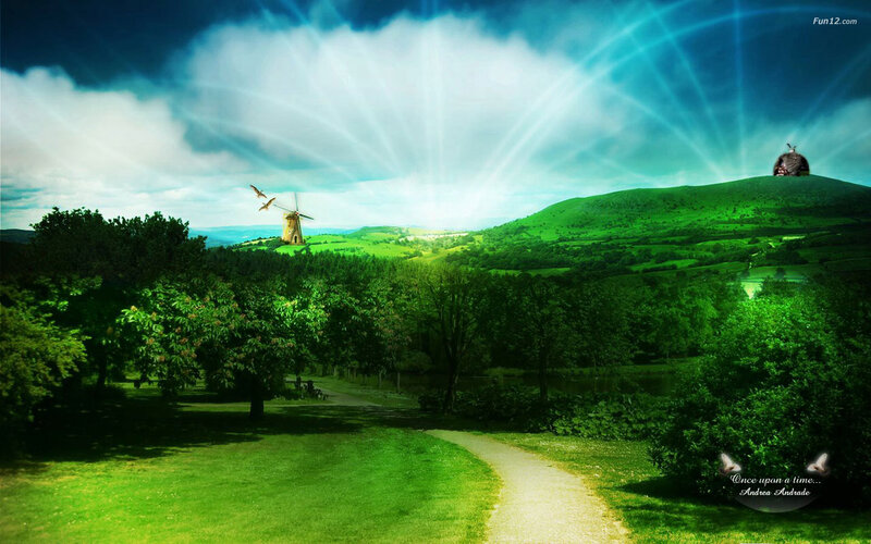 Green Landscape with Windmill — Serene