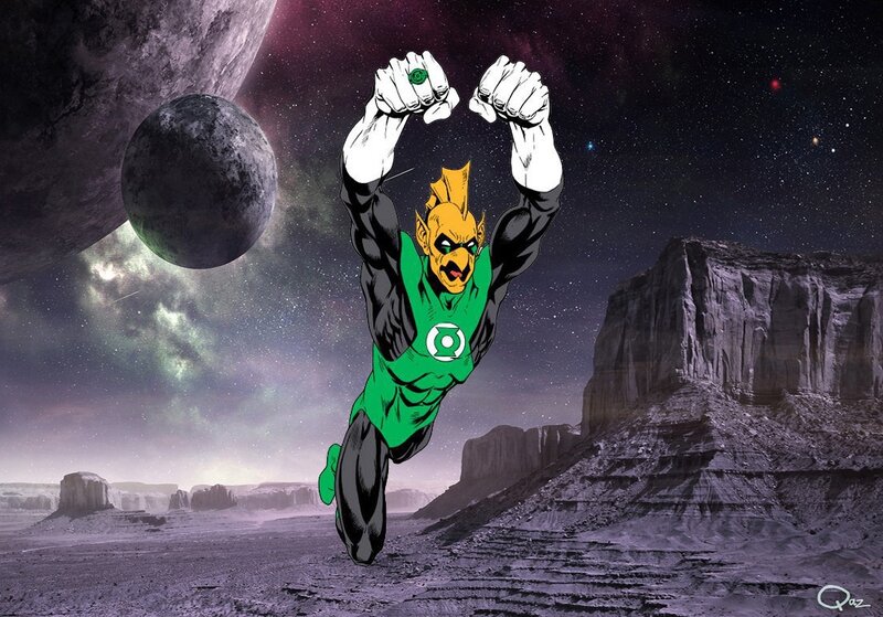Green Lantern Character — Dramatic, Night, Digital Art, Space, Planets