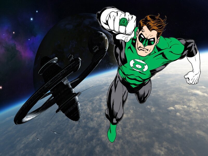 Green Lantern Flying — Dramatic, Comic, Space Station
