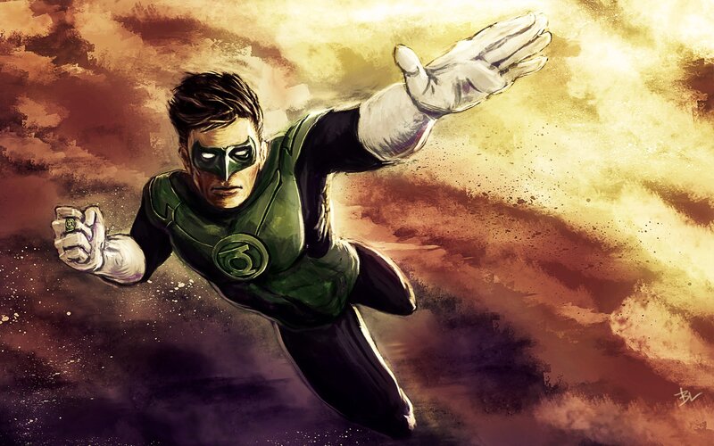 Green Lantern Flying — Dramatic, Digital Art