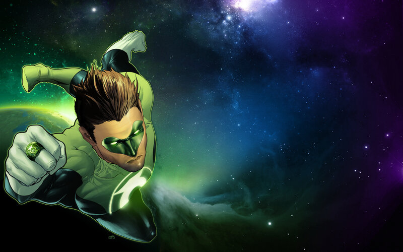 Green Lantern Flying — Dramatic, Night, Comic, Space