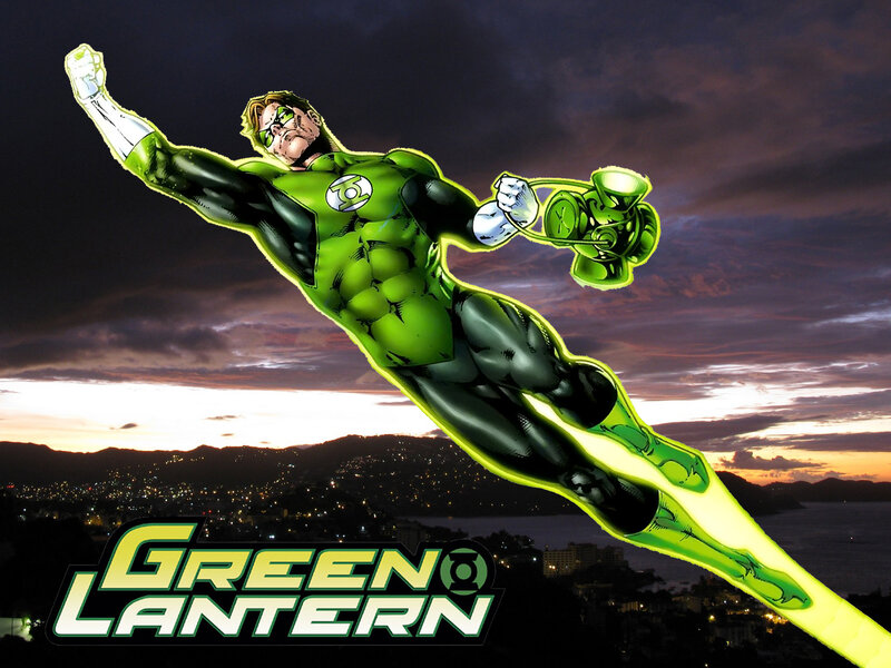 Green Lantern Flying — Dramatic, Sunset, Comic