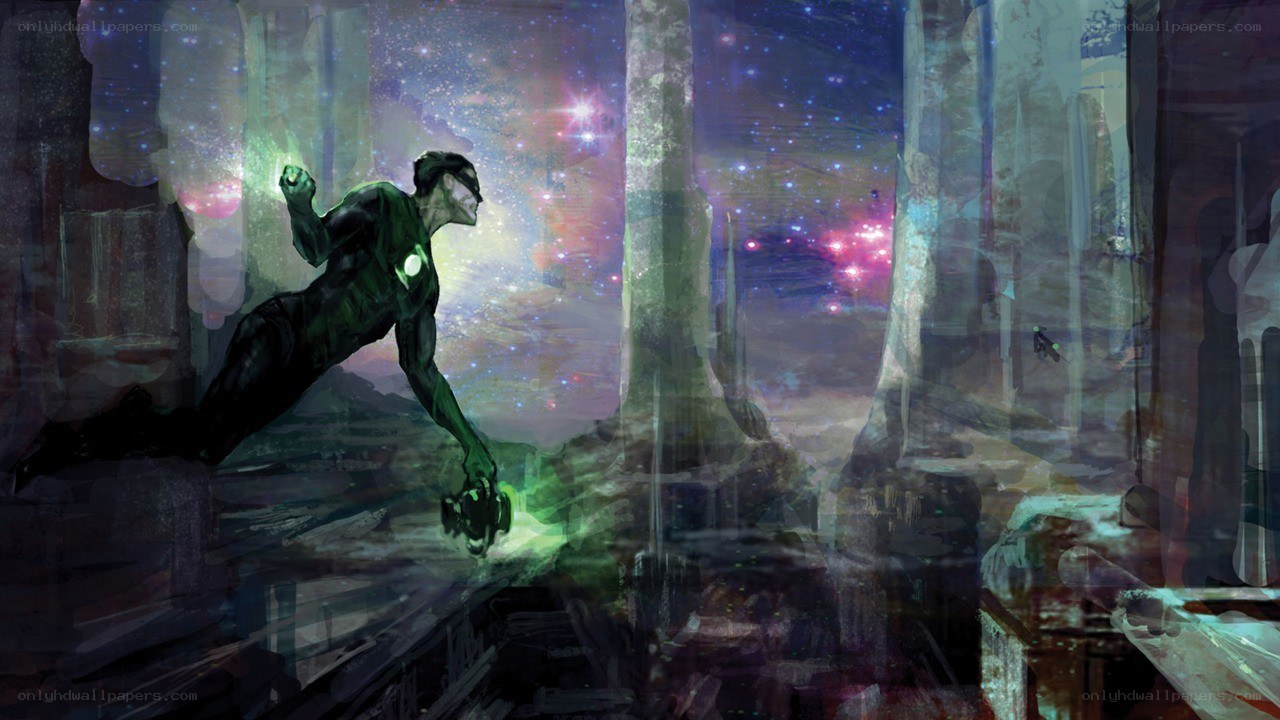 Green Lantern in a cosmic ruin