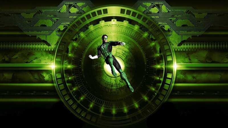 Green Lantern in a futuristic tunnel