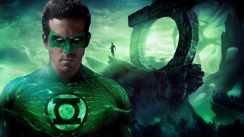 Green Lantern in alien landscape
