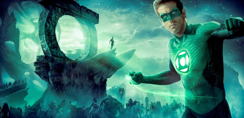 Green Lantern in alien landscape