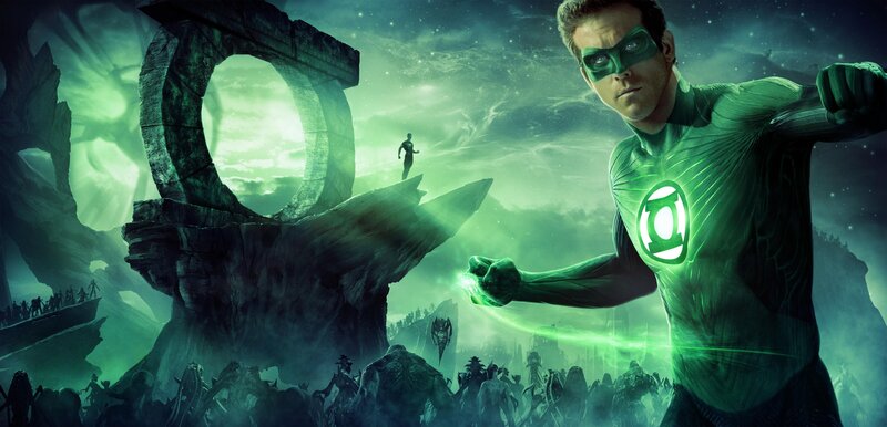 Green Lantern in alien landscape