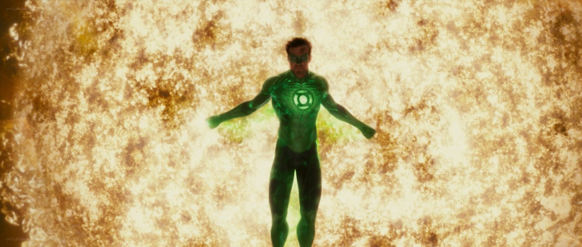 Green Lantern in fiery explosion
