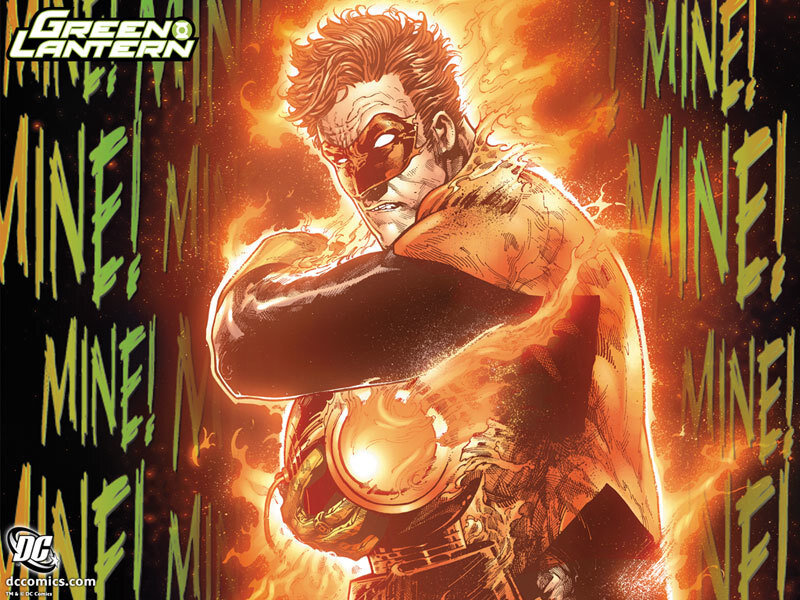 Green Lantern in flames