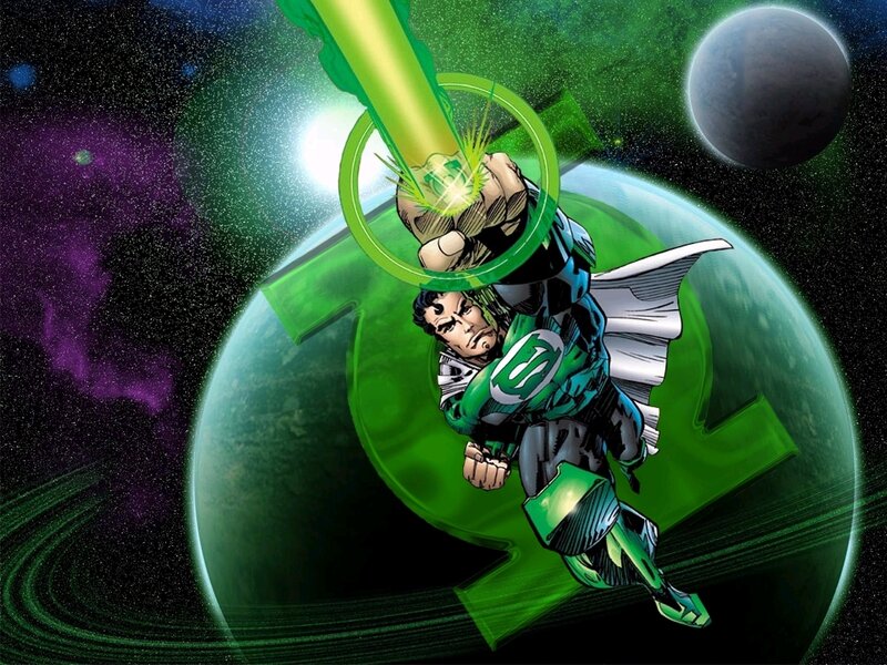 Green Lantern in Space — Dramatic, Night, Comic, Planet, Energy Beam