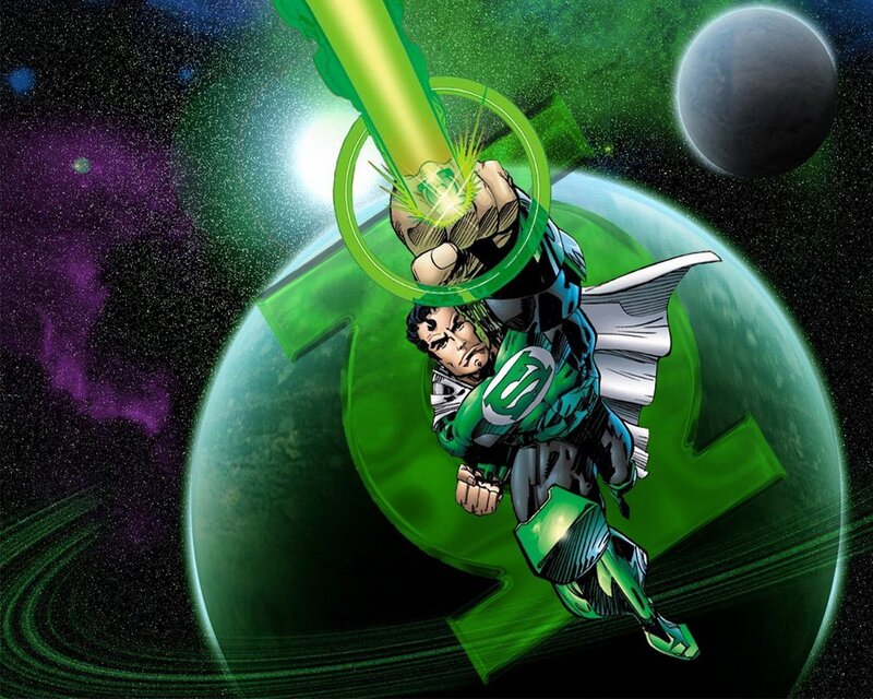 Green Lantern in Space — Dramatic, Night, Comic, Planet
