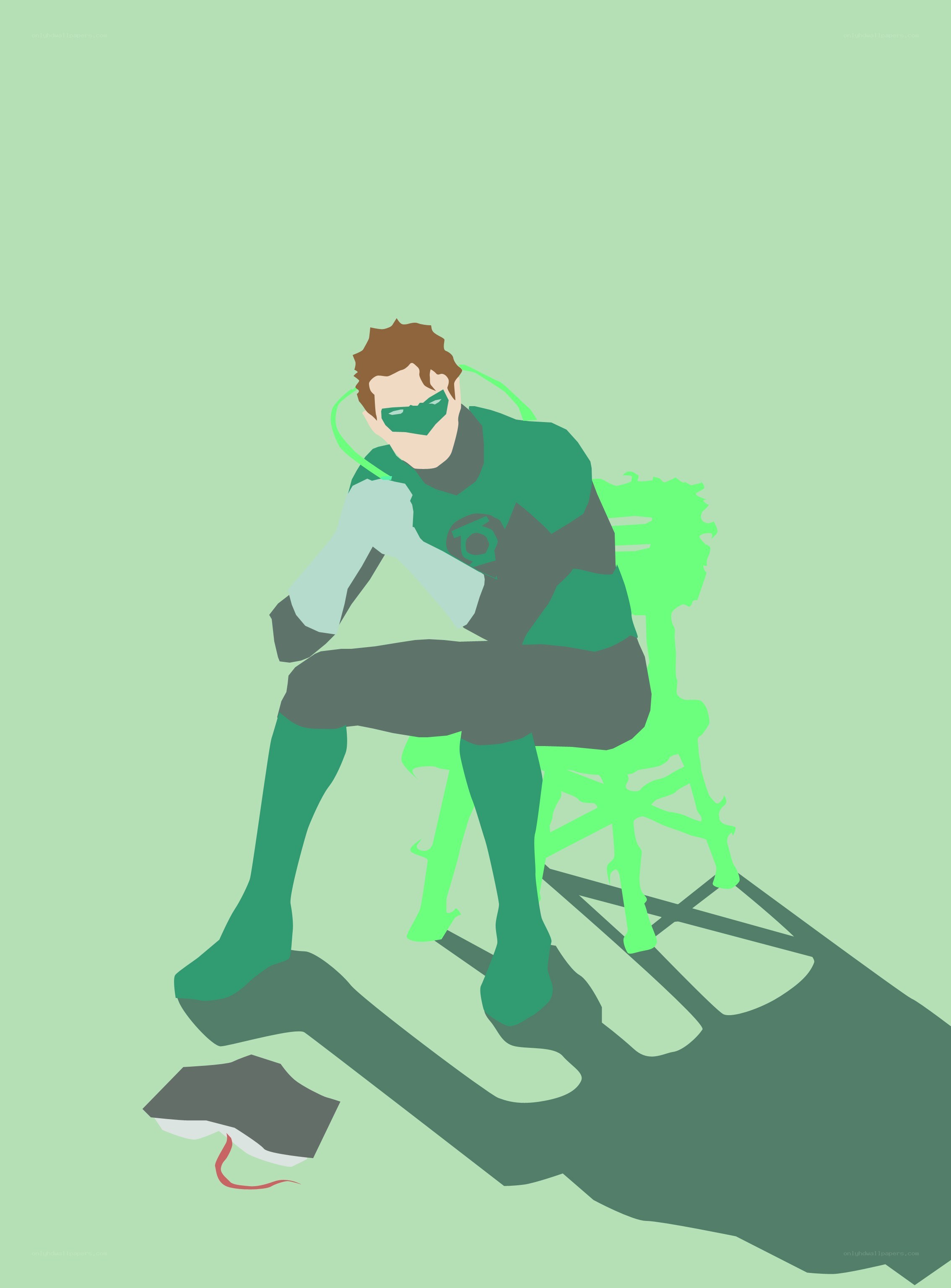 Green Lantern sitting on chair