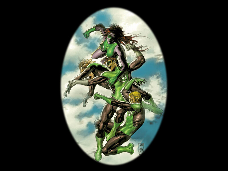 Green Lanterns in Flight — Dramatic