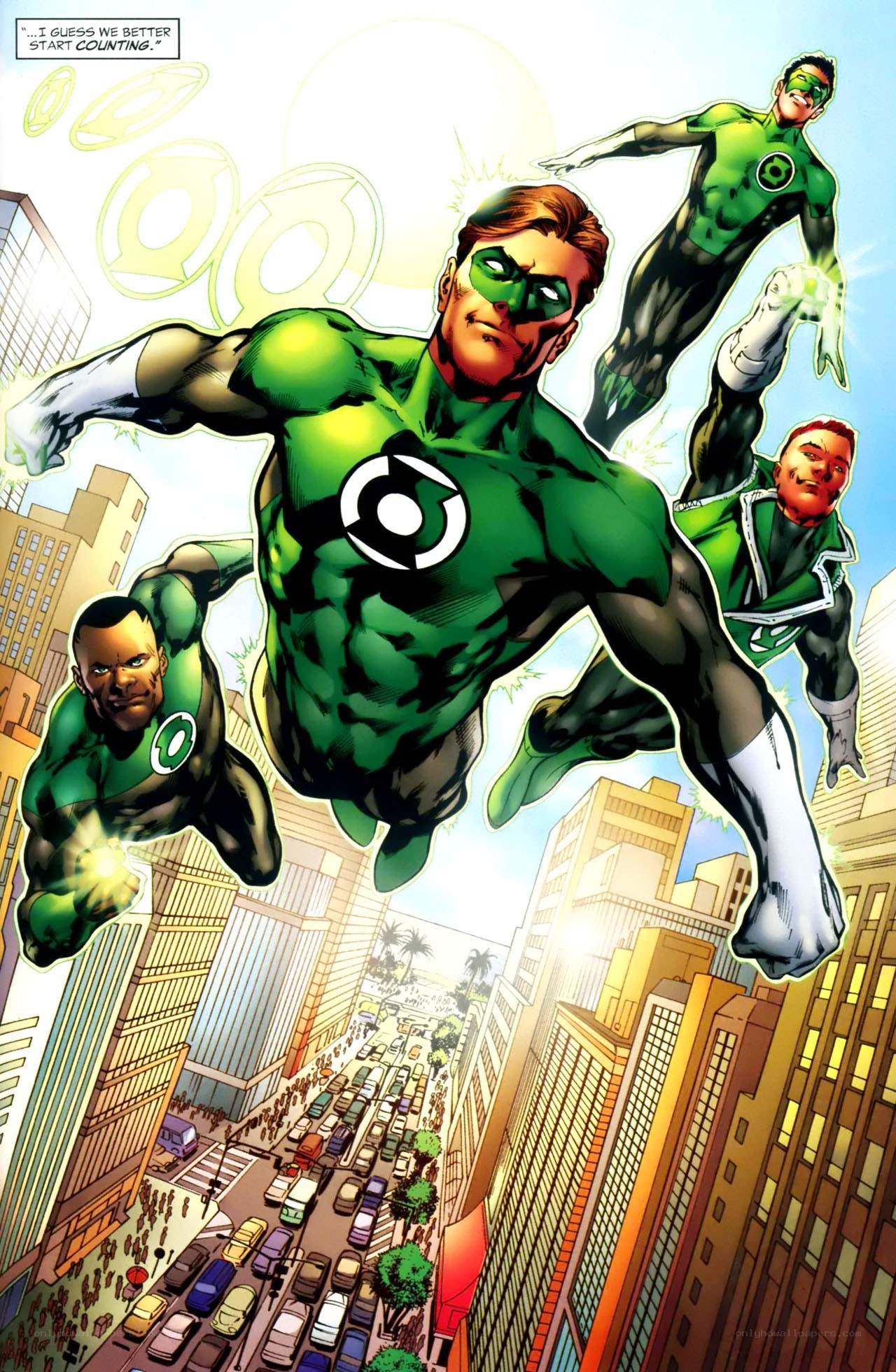 Green Lanterns in flight