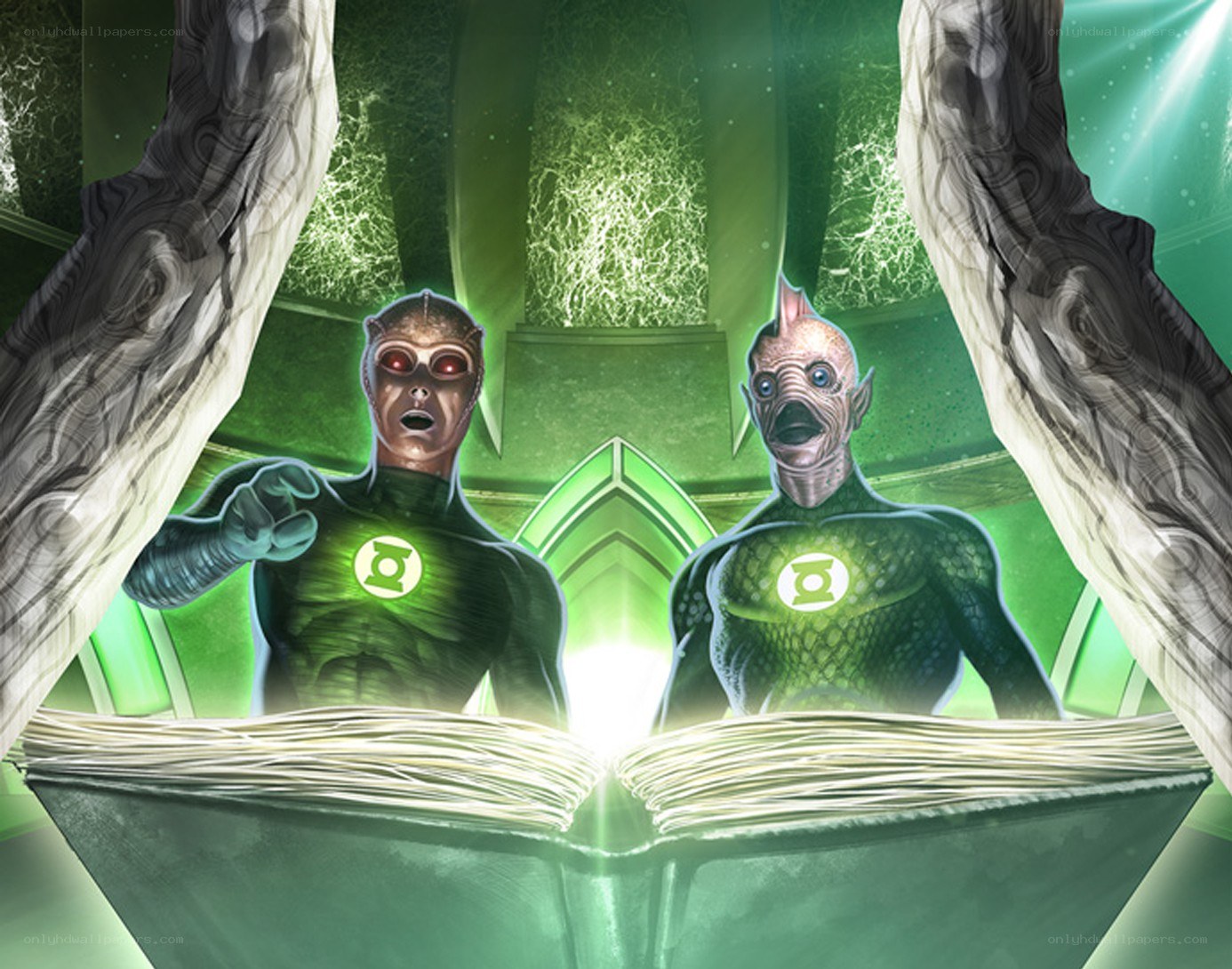 Green Lanterns reading a book