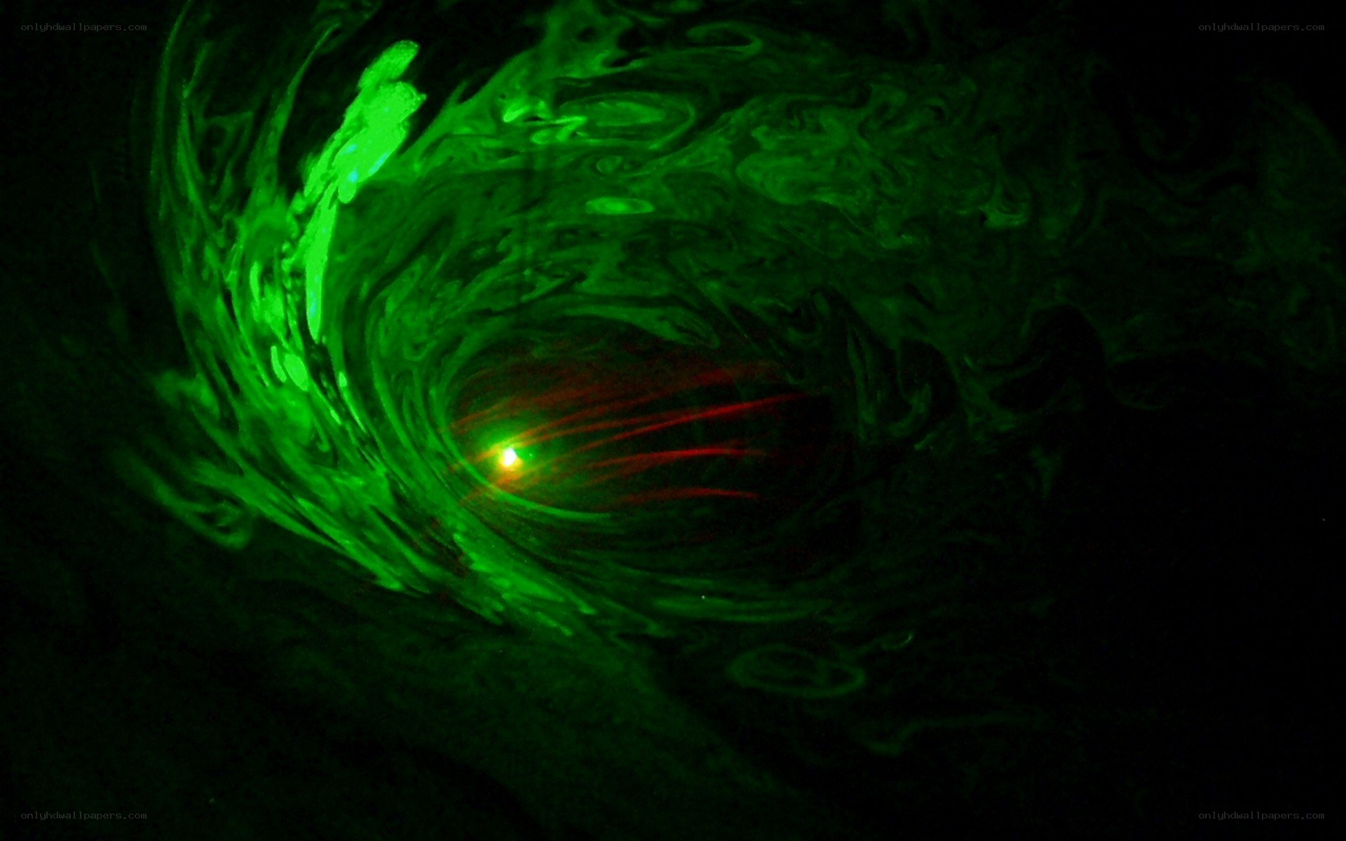 Green laser in swirling liquid