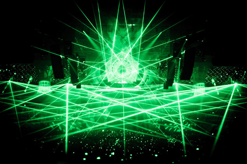 Green laser light show at concert