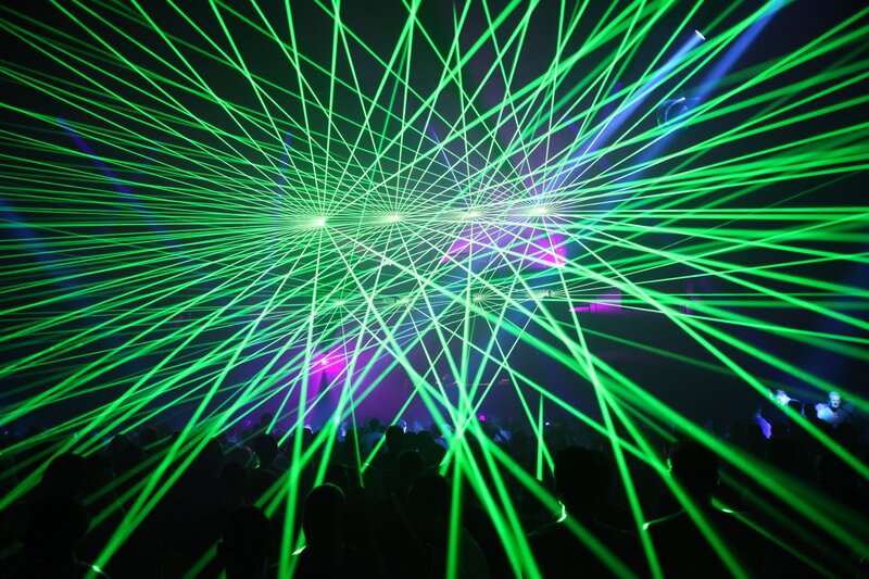 Green laser lights at concert