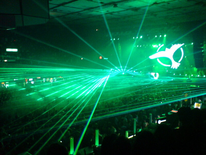 Green laser show at concert
