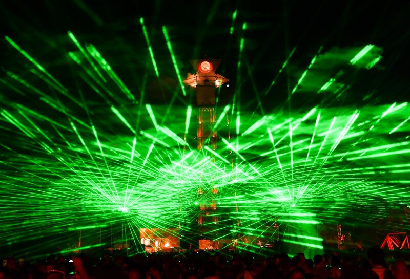 Green laser show at concert