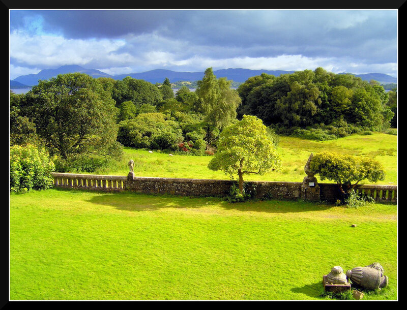 Green Lawn with Stone Wall