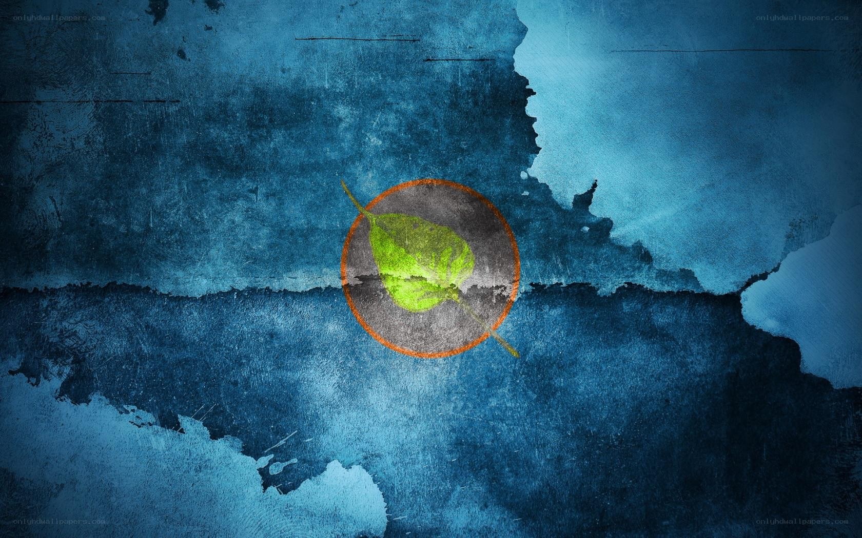 green leaf in blue abstract art