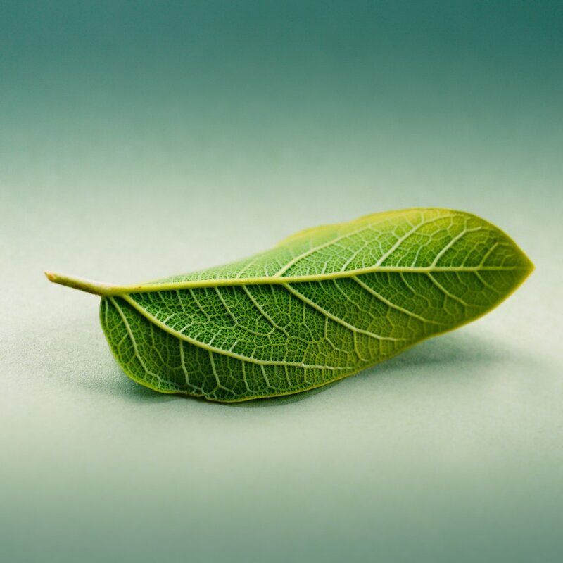 Green Leaf on Surface — Calm, Photograph